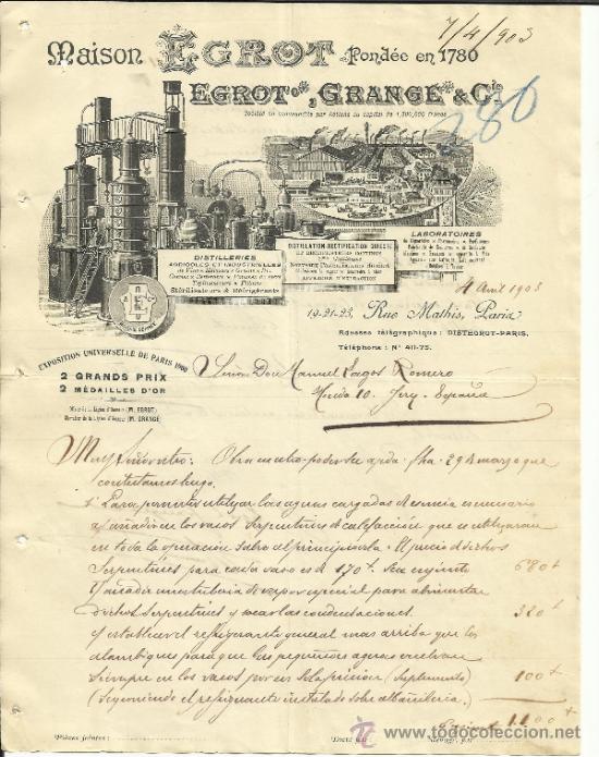Lettere commerciali: CARTA COMERCIAL DE EGROT, GRANTE & Cie. MAISON EGROT. PARIS. FRANCIA. 1903