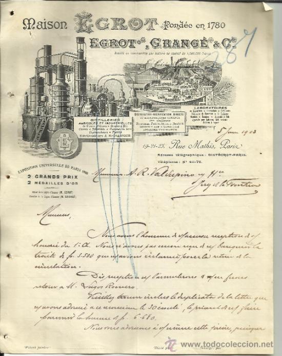 Lettere commerciali: CARTA COMERCIAL DE EGROT, GRANTE & CIE. MAISON EGROT. PARIS. FRANCIA. 1903
