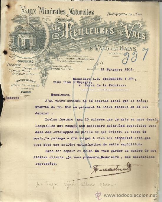 Lettere commerciali: CARTA COMERCIAL DE LES MEILLEURES DEL VALS. VALS LES BAINS. ARDECHE. FRANCIA. 1902