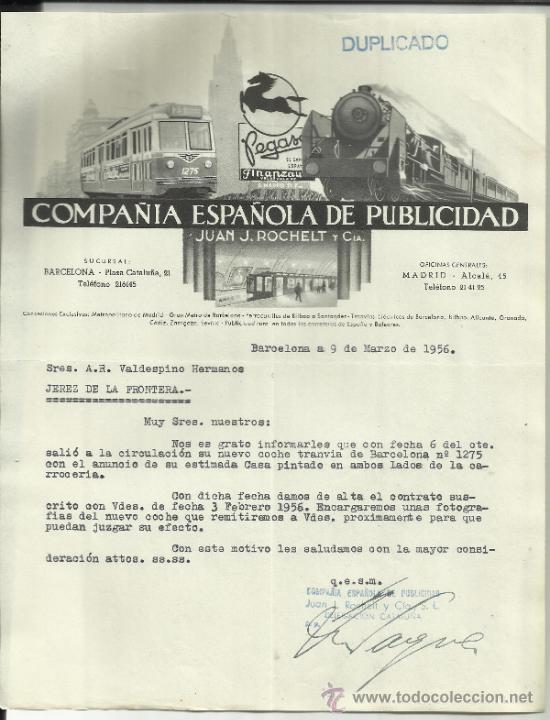 Lettere commerciali: CARTA COMERCIAL DE COMPA&Ntilde;IA ESPA&Ntilde;OLA DE PUBLICIDAD. JUAN J. ROCHELT Y C&ordf;. BARCELONA. 1956