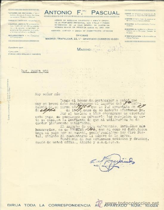 Cartas comerciais: CARTA COMERCIAL DE ANTONIO FERN&Aacute;NDEZ PASCUAL. AGENTE DE NEGOCIOS. MADRID. 1927