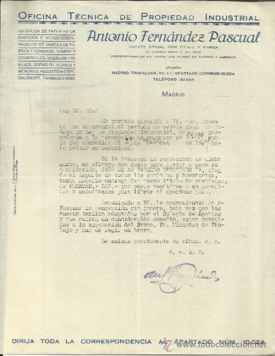 Cartas comerciais: CARTA COMERCIAL DE ANTONIO FERN&Aacute;NDEZ PASCUAL. AGENTE DE NEGOCIOS. MADRID. 1927