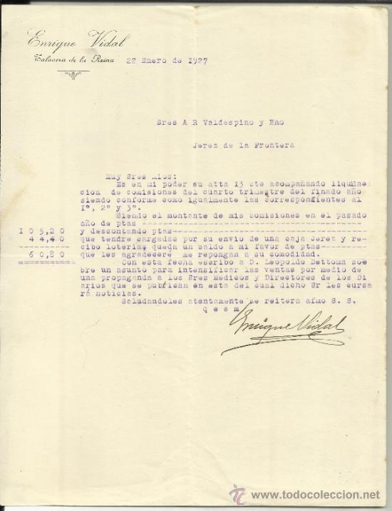 Gesch&auml;ftsbriefe: CARTA COMERCIAL DE ENRIQUE VIDAL. TALAVERA DE LA REINA. TOLEDO. 1927