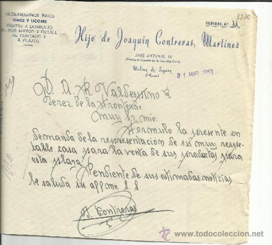 Cartas comerciais: CARTA COMERCIAL DE HIJO DE JOAQU&Iacute;N CONTRERAS MART&Iacute;NEZ. MOLINA DE SEGURA. MURCIA. 1953