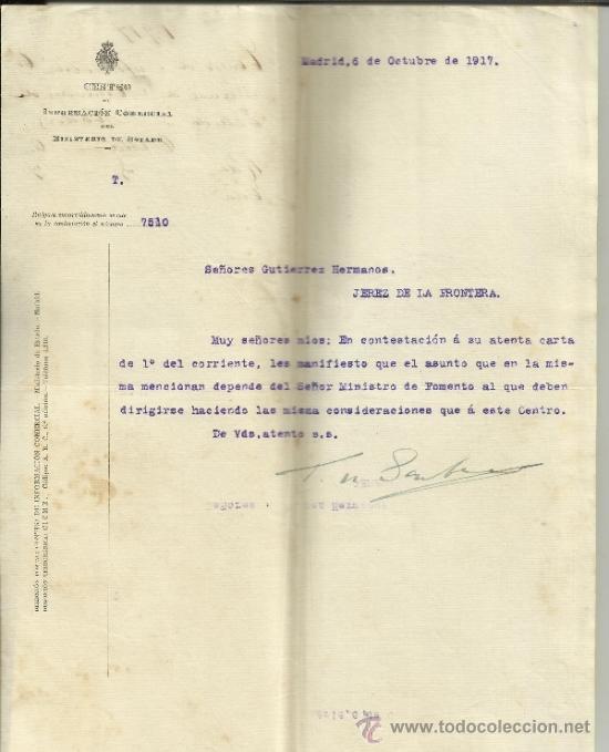 Gesch&auml;ftsbriefe: CARTA DEL CENTRO DE INFORMACI&Oacute;N COMERCIAL DEL MINISTERIO DE ESTADO A GUTIERREZ HERMANOS. MADRID.1917