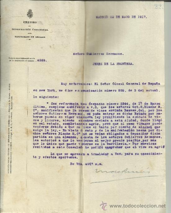 Gesch&auml;ftsbriefe: CARTA DEL CENTRO DE INFORMACI&Oacute;N COMERCIAL DEL MINISTERIO DE ESTADO A GUTIERREZ HERMANOS. MADRID.1917