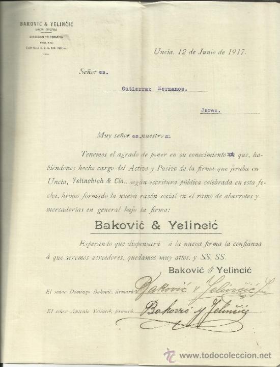 Lettere commerciali: CARTA CIRCULAR DE BAKOVIC & YELINCIC. UNC&Iacute;A. BOLIVIA. 1917