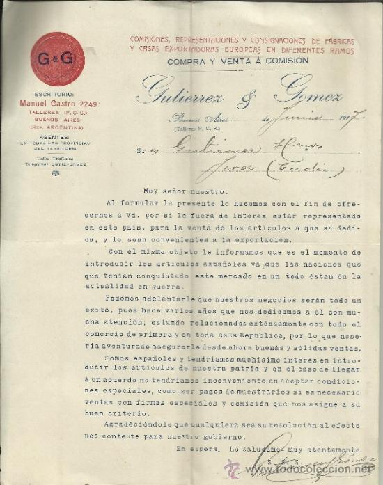 Lettere commerciali: CARTA CIRCULAR DE GUTIERREZ & G&Oacute;MEZ. BUENOS AIRES. ARGENTINA. 1917