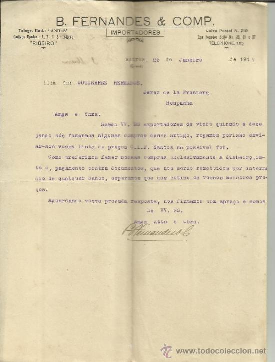 Lettere commerciali: CARTA COMERCIAL DE B. FERNANDES & COMP. IMPORTADORES. SANTOS. BRASIL. 1917