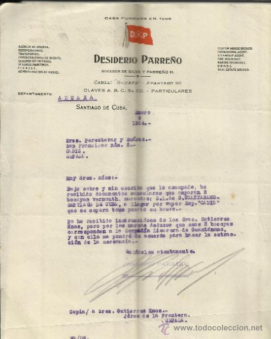 Gesch&auml;ftsbriefe: CARTA COMERCIAL DE DESIDERIO PARRE&Ntilde;O. SUCESOR DE SILVA Y PARRE&Ntilde;O H. SANTIANGO DE CUBA. CUBA. 1924