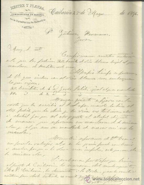 Gesch&auml;ftsbriefe: CARTA COMERCIAL DE MESTRE Y PLANA. COMISIONISTAS EN GENERAL. CAIBARI&Eacute;N. CUBA. 1894