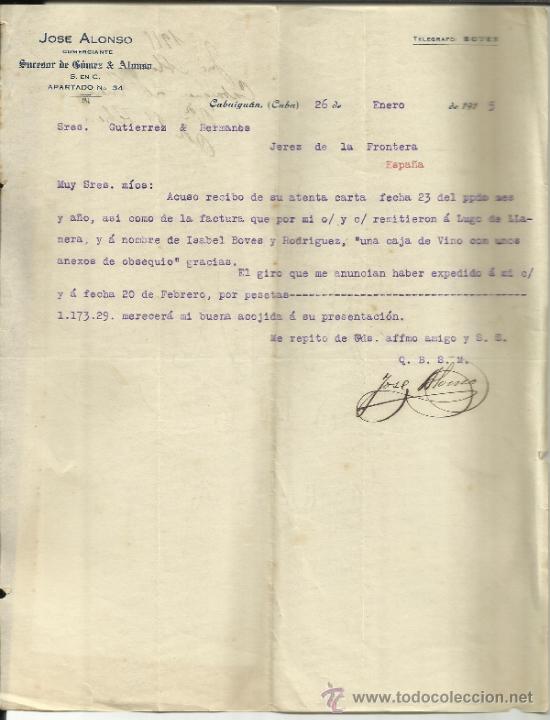 Gesch&auml;ftsbriefe: CARTA COMERCIAL DE JOS&Eacute; ALONSO. SUCESOR DE G&Oacute;MEZ & ALONSO. CABAIG&Aacute;N. CUBA. 1915