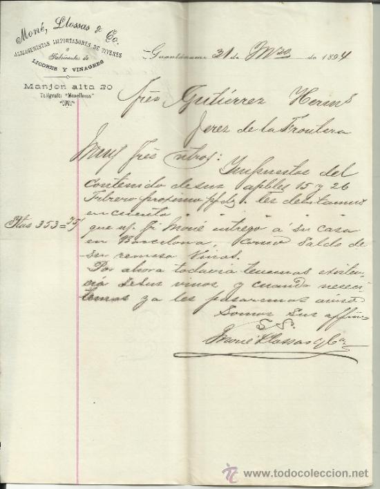 Gesch&auml;ftsbriefe: CARTA COMERCIAL DE MON&Eacute;, LLOSAS & Co. ALMACENISTAS IMPORTADORES. GUANT&Aacute;NAMO. CUBA. 1894