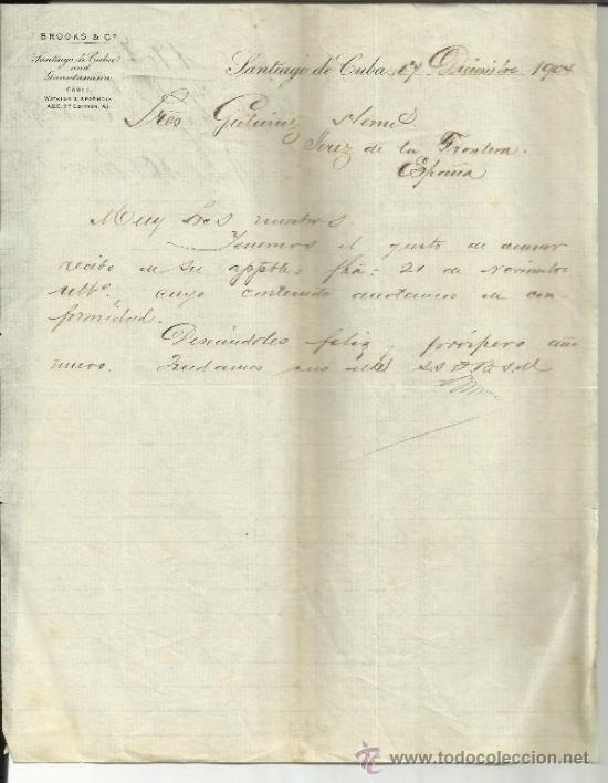 Gesch&auml;ftsbriefe: CARTA COMERCIAL DE BROOKS & C&ordf;. SANTIAGO DE CUBA. CUBA. 1904