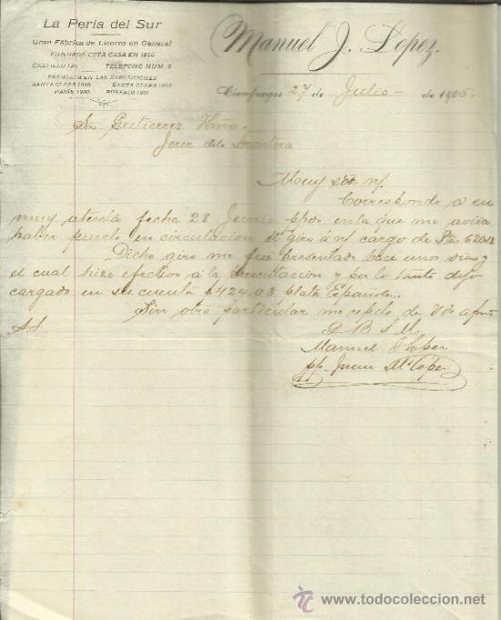 Gesch&auml;ftsbriefe: CARTA COMERCIAL DE MANUEL J. L&Oacute;PEZ. LA PERLA DEL SUR. CIENFUEGOS. CUBA. 1905