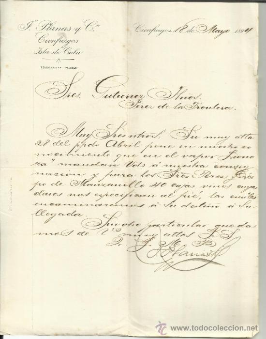 Gesch&auml;ftsbriefe: CARTA COMERCIAL DE F. PLANAS Y C&ordf;. CIENFUEGOS. CUBA. 1894