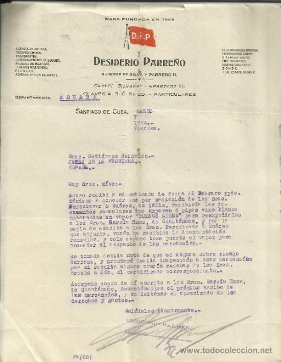 Gesch&auml;ftsbriefe: CARTA COMERCIAL DE DESIDERIO PARRE&Ntilde;O. SUCESOR DE SILVA Y PARRE&Ntilde;O H. SANTIAGO DE CUBA. CUBA. 1924