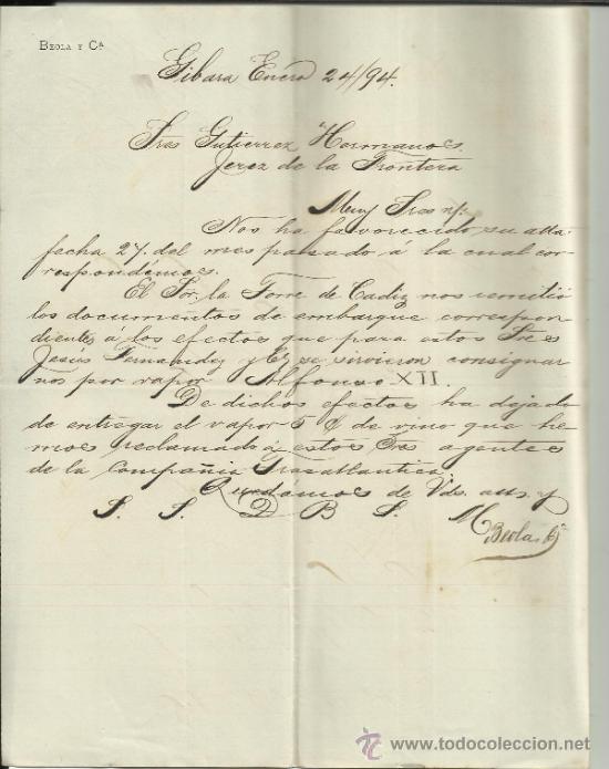 Gesch&auml;ftsbriefe: CARTA COMERCIAL DE BEOLA Y C&ordf;. GIBARA. CUBA. 1894