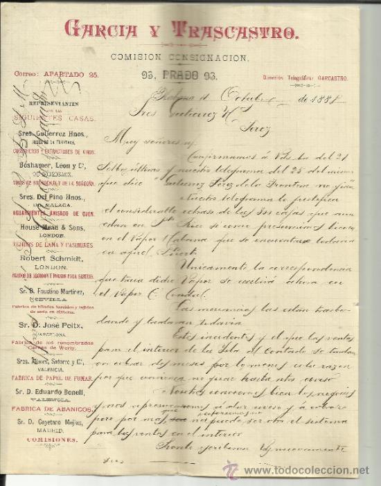 Gesch&auml;ftsbriefe: CARTA COMERCIAL DE GARC&Iacute;A Y TRASCASTRO. COMISI&Oacute;N CONSIGNACI&Oacute;N. HABANA. CUBA. 1888