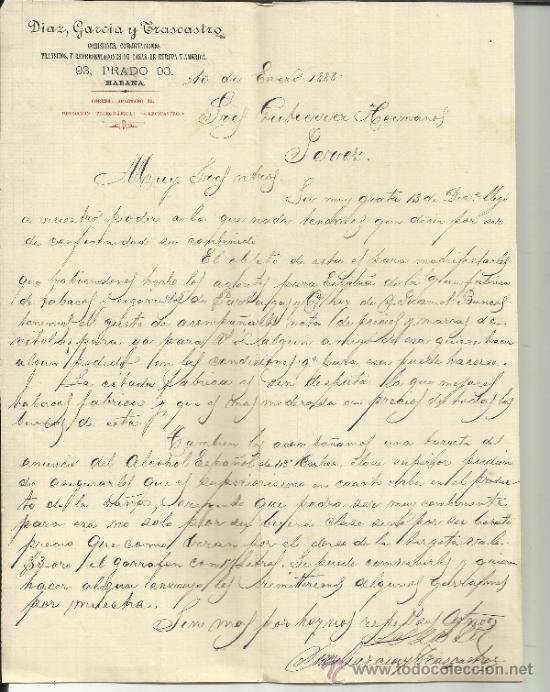 Gesch&auml;ftsbriefe: CARTA COMERCIAL DE DIAZ, GARC&Iacute;A Y TRASCASTRO. COMISIONES. HABANA. CUBA. 1888