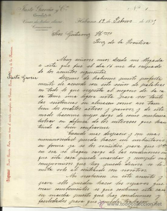 Gesch&auml;ftsbriefe: CARTA COMERCIAL DE JUSTO GARC&Iacute;A Y C&ordf;. VINOS DE TODAS CLASES. HABANA. CUBA. 1893 (4 HOJAS)