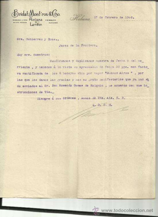 Gesch&auml;ftsbriefe: CARTA COMERCIAL DE BRIDAT MONT'ROS & Co. HABANA. CUBA. 1906