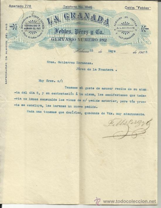 Gesch&auml;ftsbriefe: CARTA COMERCIAL DE LA GRANADA. FEBLES, P&Eacute;REZ Y C&ordf;. HABANA. CUBA. 1908