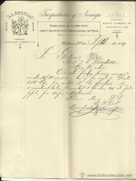 Gesch&auml;ftsbriefe: CARTA COMERCIAL DE TRESPALACIOS Y NORIEGA. LA AM&Eacute;RICA. HABANA. CUBA. 1909