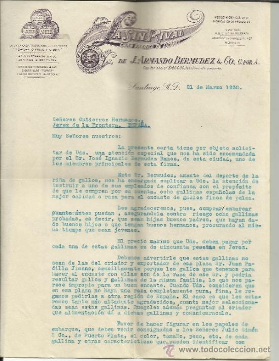 Gesch&auml;ftsbriefe: CARTA COMERCIAL DE LA SIN RIVAL. J. ARMANDO BERM&Uacute;DEZ & Co. SANTIAGO DE CUBA. CUBA. 1930