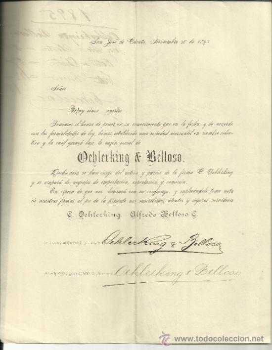Gesch&auml;ftsbriefe: CIRCULAR DE OCHLERKING & BELLOSO. D. DEHLERKING. ALFREDO BELLOSO C. SAN JOS&Eacute; DE C&Uacute;CUTA.COLOMBIA.1895