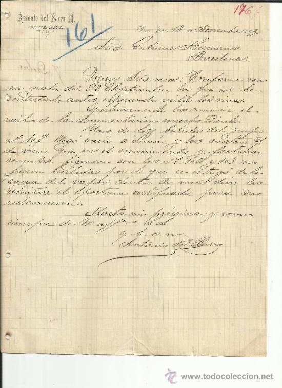Gesch&auml;ftsbriefe: CARTA COMERCIAL DE ANTONIO DEL BARCO M. SAN JOS&Eacute;. COSTA RICA. 1893