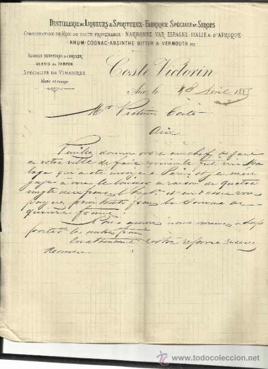 Gesch&auml;ftsbriefe: CARTA COMERCIAL DE COSTE VICTORIN. AIX. FRANCIA. 1885