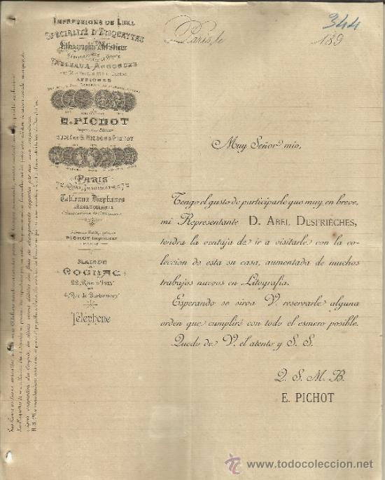 Gesch&auml;ftsbriefe: CIRCULAR DE E. PICHOT. ABEL DESFRIECHES. PARIS. FRANCIA. 1890