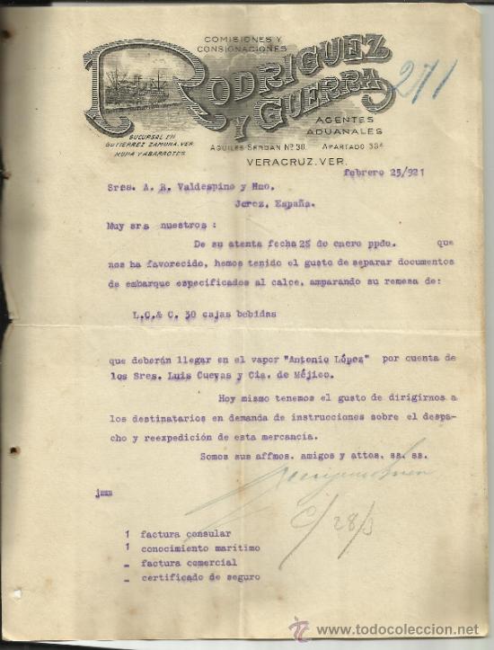 Gesch&auml;ftsbriefe: CARTA COMERCIAL DE RODR&Iacute;GUEZ Y GUERRA. SUCURSAL EN GUTIERREZ ZAMORA. VERACRUZ. M&Eacute;XICO. 1921