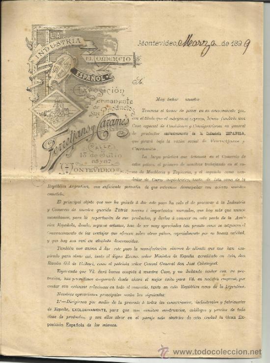 Gesch&auml;ftsbriefe: CIRCULAR DE FERRETJANS Y CARAM&Eacute;S. LA INDUSTRIAL Y EL COMERCIO ESPA&Ntilde;OL. MONTEVIDEO. URUGUAY. 1899
