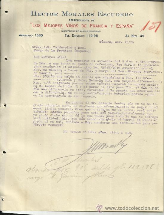 Gesch&auml;ftsbriefe: CARTA COMERCIAL DE HECTOR MORALES ESCUDERO. REPRESENTANTE. M&Eacute;XICO (M&Eacute;XICO). 1926