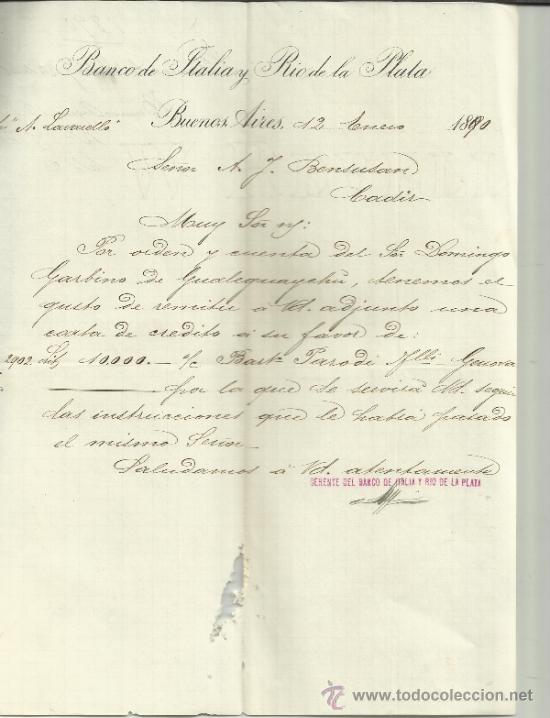 Lettres commerciales: CARTA COMERCIAL DE BANCO DE ITALIA Y RIO DE LA PLATA. BUENOS AIRES. ARGENTINA. 1890