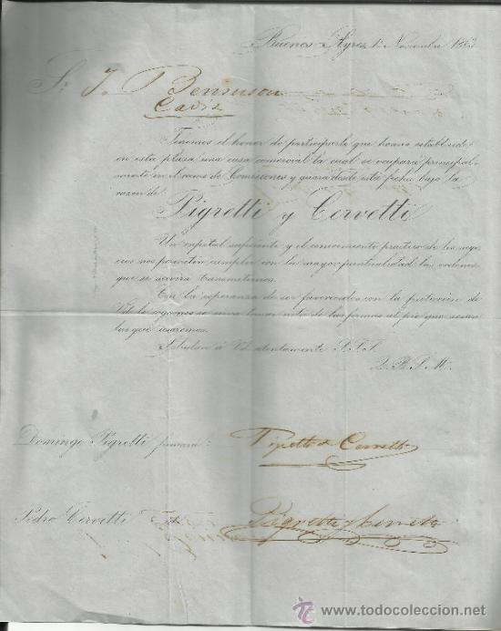 Lettres commerciales: CIRCULAR DE DOMINGO PIGRETTI Y PEDRO CERVETTI. BUENOS AIRES. ARGENTINA. 1863