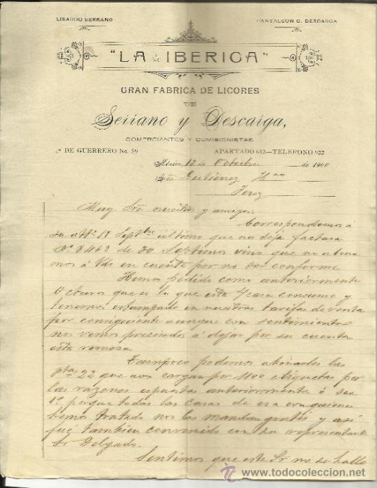 Lettres commerciales: CARTA COMERCIAL DE LA IB&Eacute;RICA. SERRANO Y DESCARGA. M&Eacute;XICO ( M&Eacute;XICO). 1900