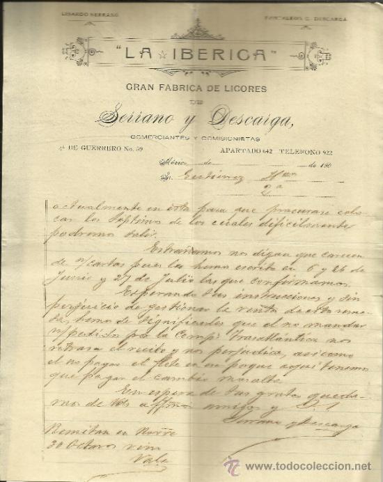 Lettres commerciales: CARTA COMERCIAL DE LA IB&Eacute;RICA. SERRANO Y DESCARGA. M&Eacute;XICO ( M&Eacute;XICO). 1900