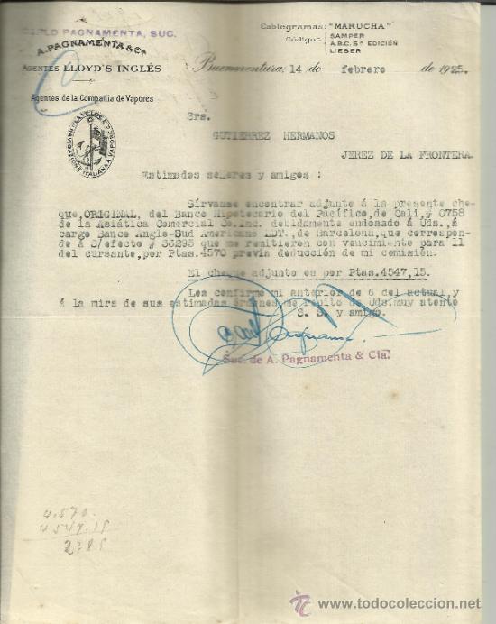 Lettres commerciales: CARTA COMERCIAL A. PAGNAMENTA & C&ordf;. CARLO PAGNAMENTA SUC. BUENAVENTURA. COLOMBIA. 1925