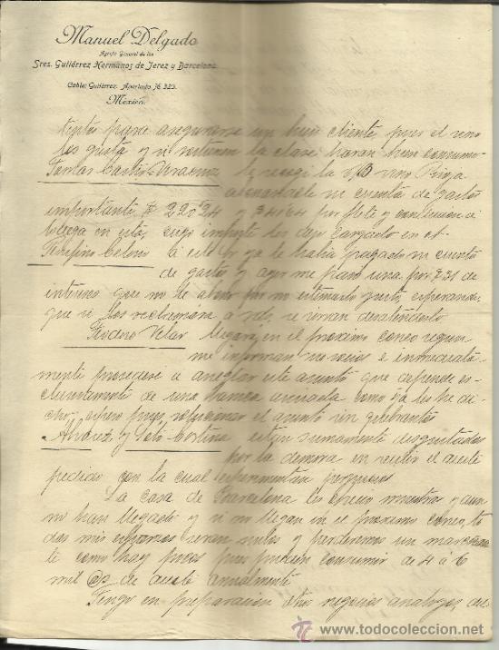 Lettres commerciales: CARTA COMERCIAL DE MANUEL DELGADO. AGENTE COMERCIAL DE GUTI&Eacute;RREZ HERMANOS. M&Eacute;XICO. (M&Eacute;XICO) 1900