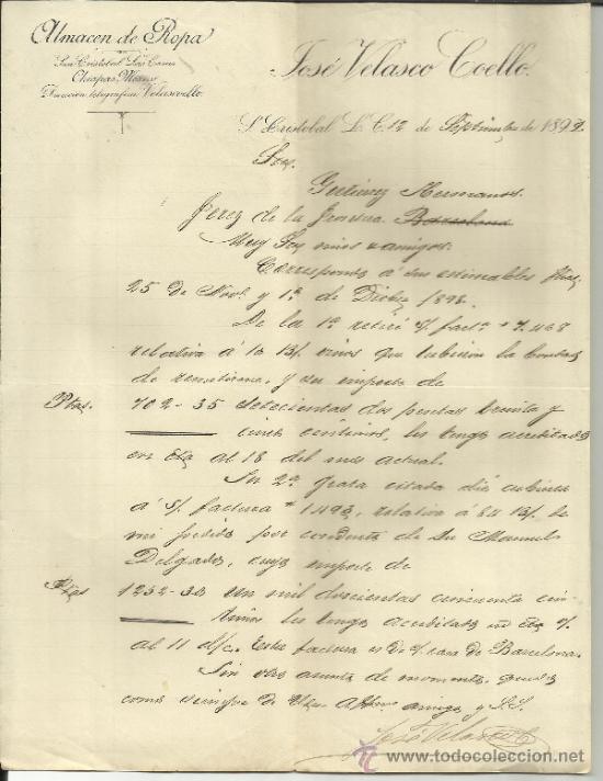 Lettres commerciales: CARTA COMERCIAL DE JOS&Eacute; VELASCO COELLO. S. CRISTOBAL. M&Eacute;XICO. 1899