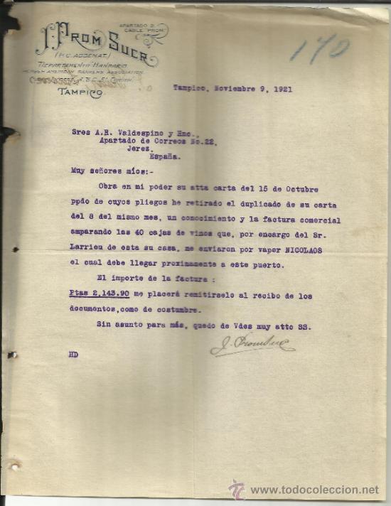 Lettres commerciales: CARTA COMERCIAL DE J. PROM SUCR. TAMPICO. M&Eacute;XICO. 1921