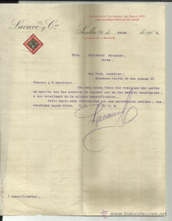 Lettres commerciales: CARTA COMERCIAL DE LACAVE Y C&ordf;. SEVILLA. 1908