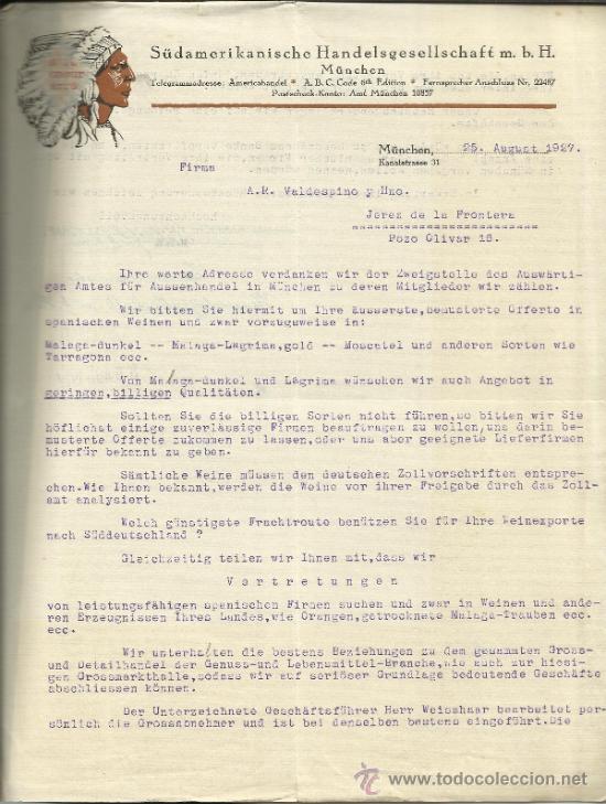 Cartas comerciais: CARTA COMERCIAL DE S&Uuml;DAMERIKANISHE HANDELSGESELLSCHAFT. MUNICH. ALEMANIA. 1927