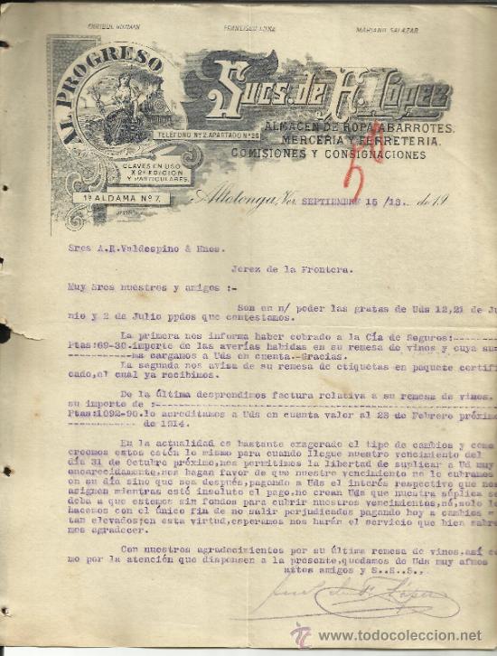 Cartas comerciais: CARTA COMERCIAL DE SUCS. DE F. L&Oacute;PEZ. AL PROGRESO. ALTOTONGA. M&Eacute;XICO. 1913