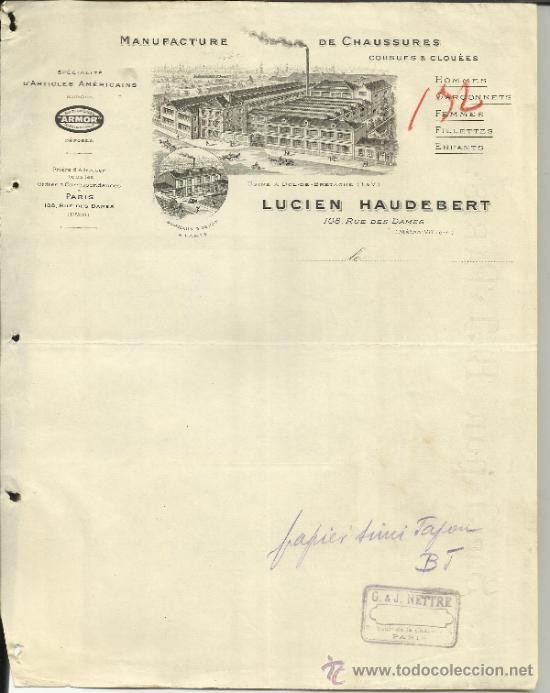 Cartas comerciais: MODELO DE CARTA COMERCIAL DE LUCIEN HAUDEBERT. PAR&Iacute;S. FRANCIA.