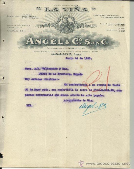 Cartas comerciais: CARTA COMERCIAL DE ANGEL & C&ordf; S. EN C. LA VI&Ntilde;A. LA HABANA. CUBA.  1925