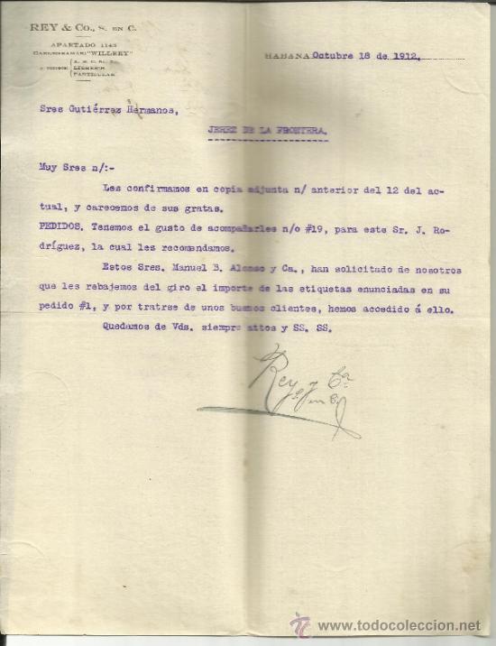 Cartas comerciais: CARTA COMERCIAL DE REY & C&ordf;. S EN C. HABANA. CUBA. 1912
